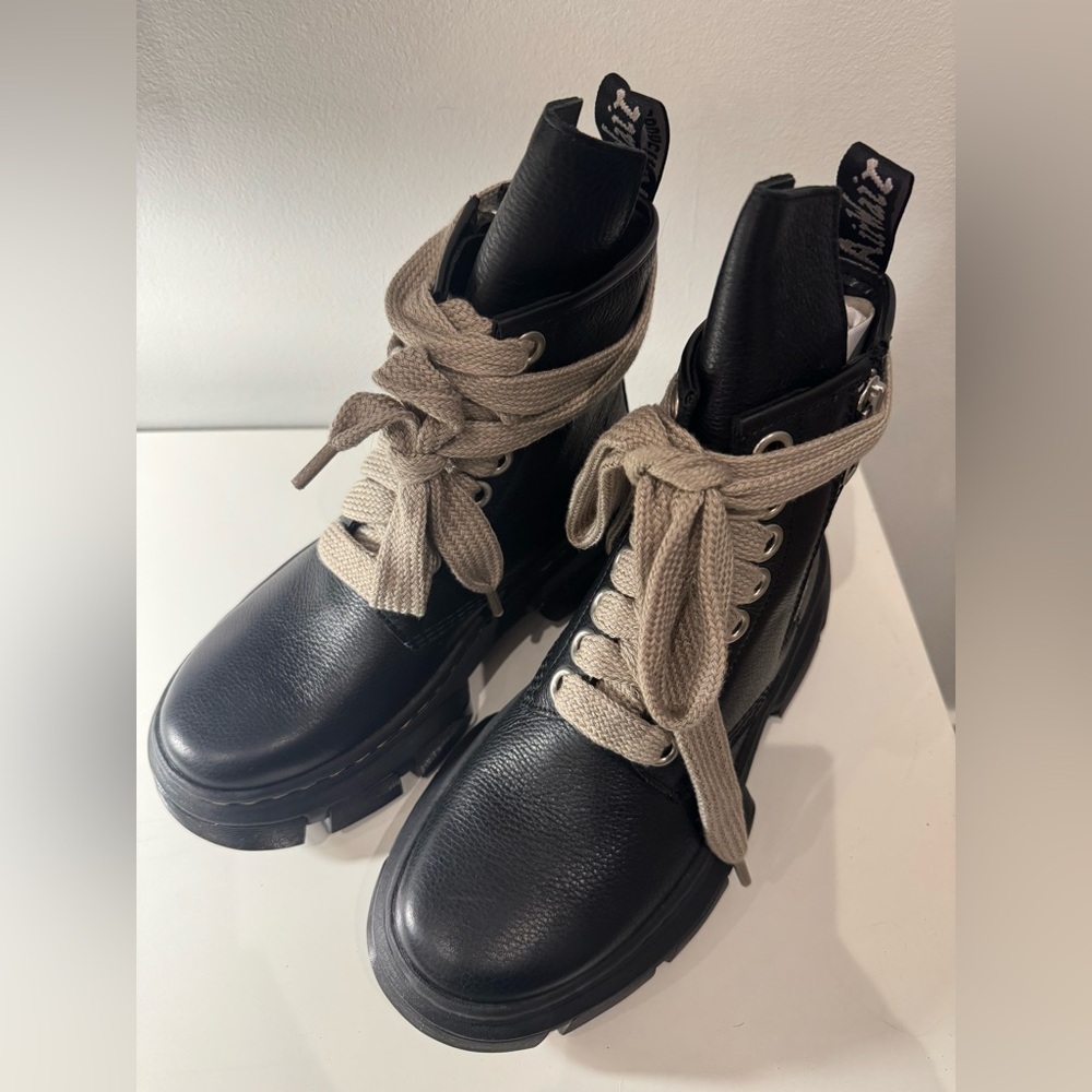 RICK OWENS DMXL LEATHER LACE UP BOOTS 1460 - Picture 11 of 12